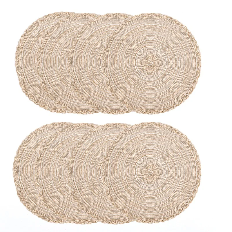 

8Pcs 38cm Round Weave Placemat Pad Table Mat Heat Resistant Bowls Coffee Cups Coaster Tableware Mat for Kitchen Party