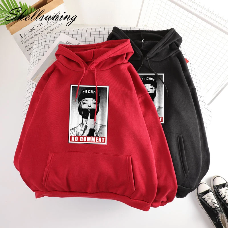 Shellsuning/Женская Толстовка Оверсайз однотонный пуловер с капюшоном и крутым