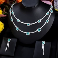 siscathy 2pcsset fashion luxurious zircon square crystal chain necklace earrings jewelry set for women party jewelry accessory