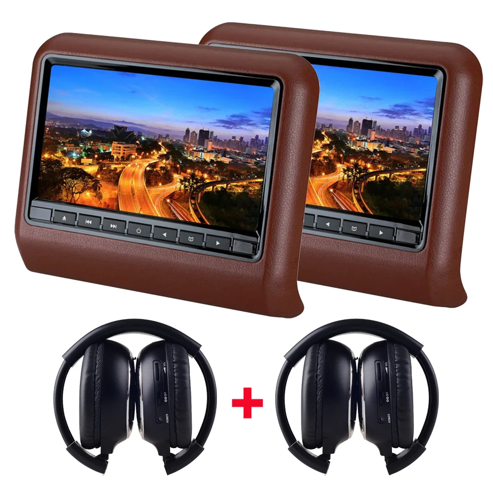 Reddish Brown 2 шт. X 9 ''DVD подголовник универсальный подголовник для автомобильного сидения Монитор ТВ Авто av монитор MP5 подголовник TFT lcd RCA экран и бесплатные два наушника - Цвет: Reddish Brown