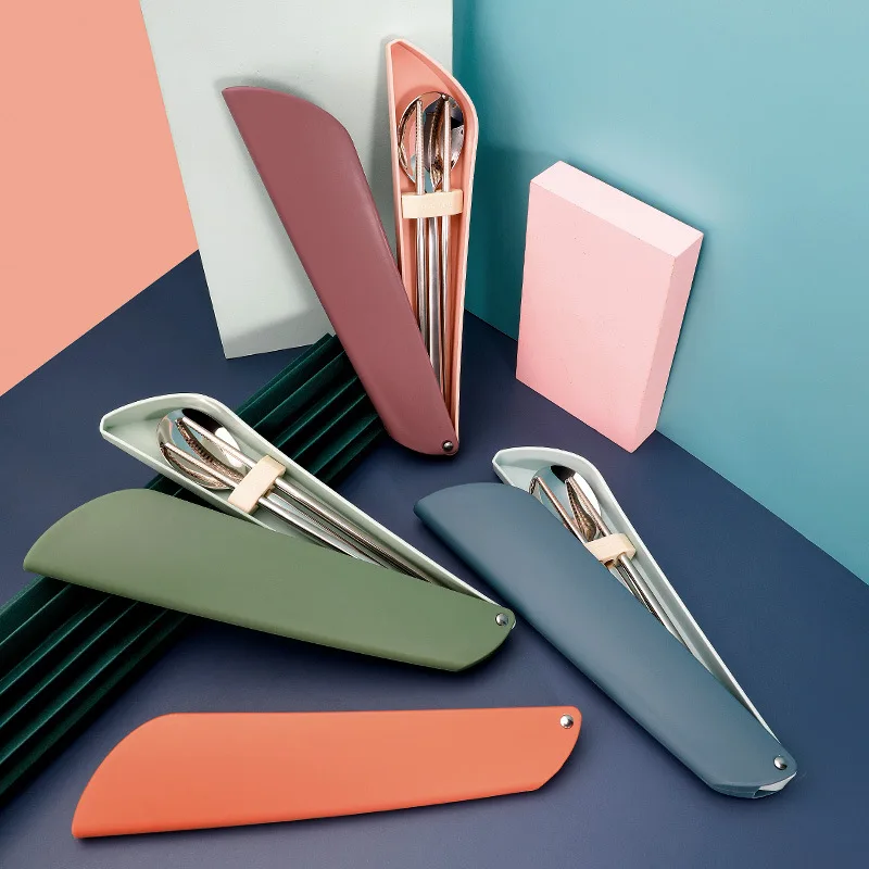 

Children Portable Tableware Picnic Cutlery Set Korean Dinnerware Coffee Spoon No-slip Chopsticks Stainless Steel Kitchen Utensil