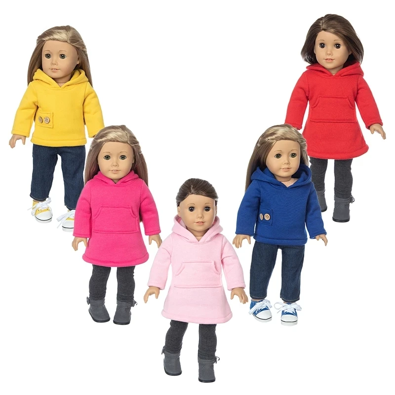 

2021 New Baby New Born Fit 18 inch Doll Clothes Accessories Two piece Pink Sweater + trousers For Baby Birthday Gift