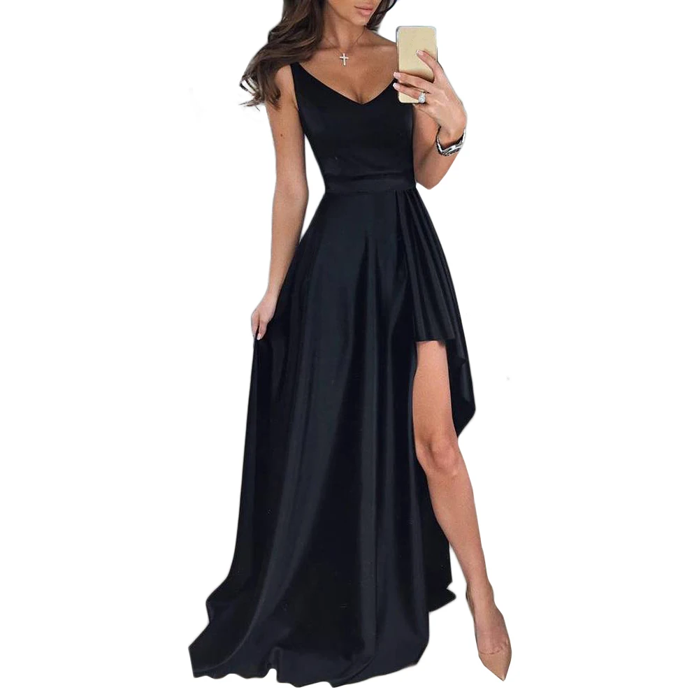 Модное женское платье Лето 2019 винтажное атласное сексуальные черные вечерние