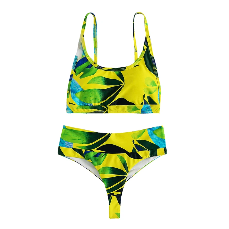 

2021 NEW Summer Fashion Women High Waist Printing Bikini Swimsuit Sexy Bandeau Bathing Suit Swimwear Underwear Set Ladies Split