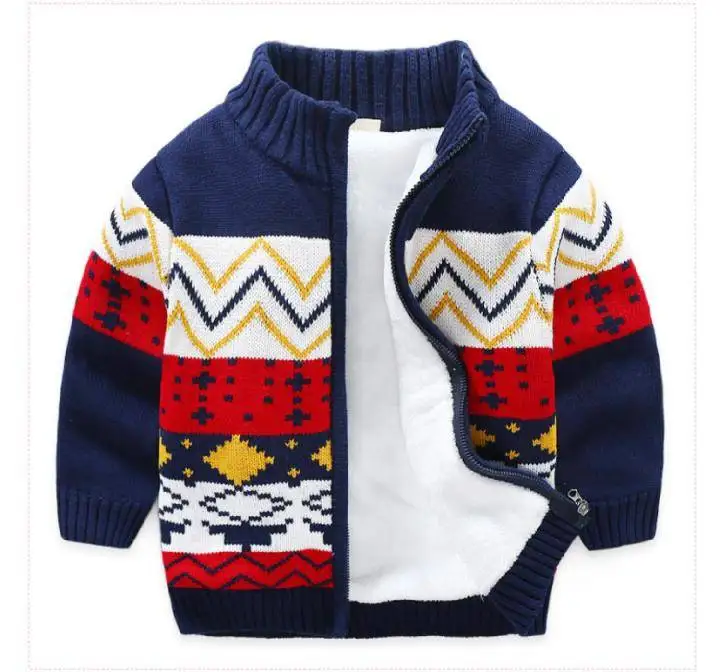Baby Boys Sweaters Jackets 2020 Spring New Children's Print Knitted Toddler Plus Velvet Cardigan Coat Outwear | Детская одежда и