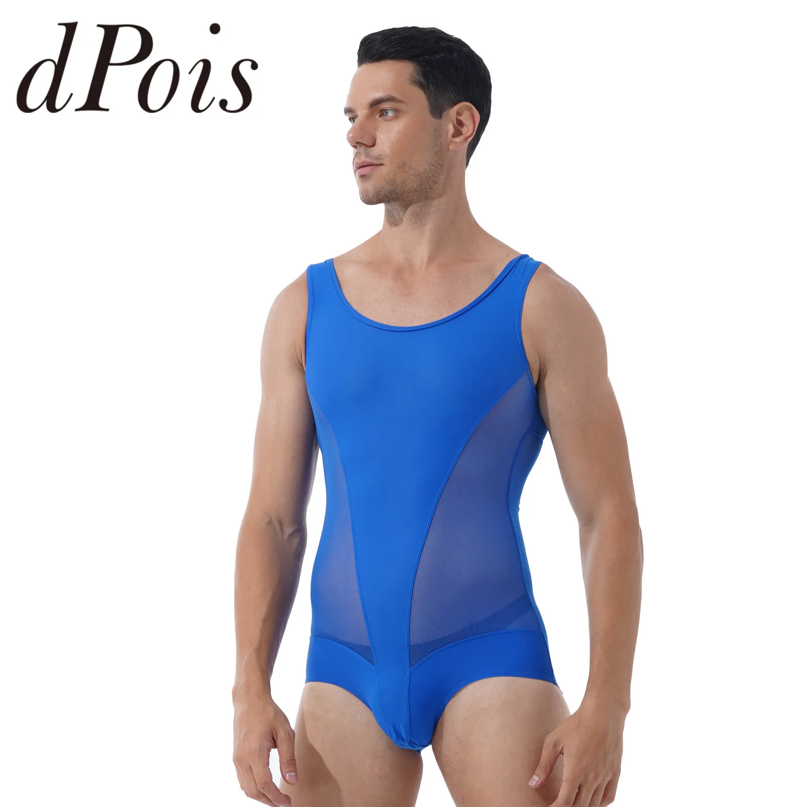 

Мужской купальник из прозрачной сетки, спортивный Боди без рукавов, Цельный купальник для гимнастики, пляжная одежда