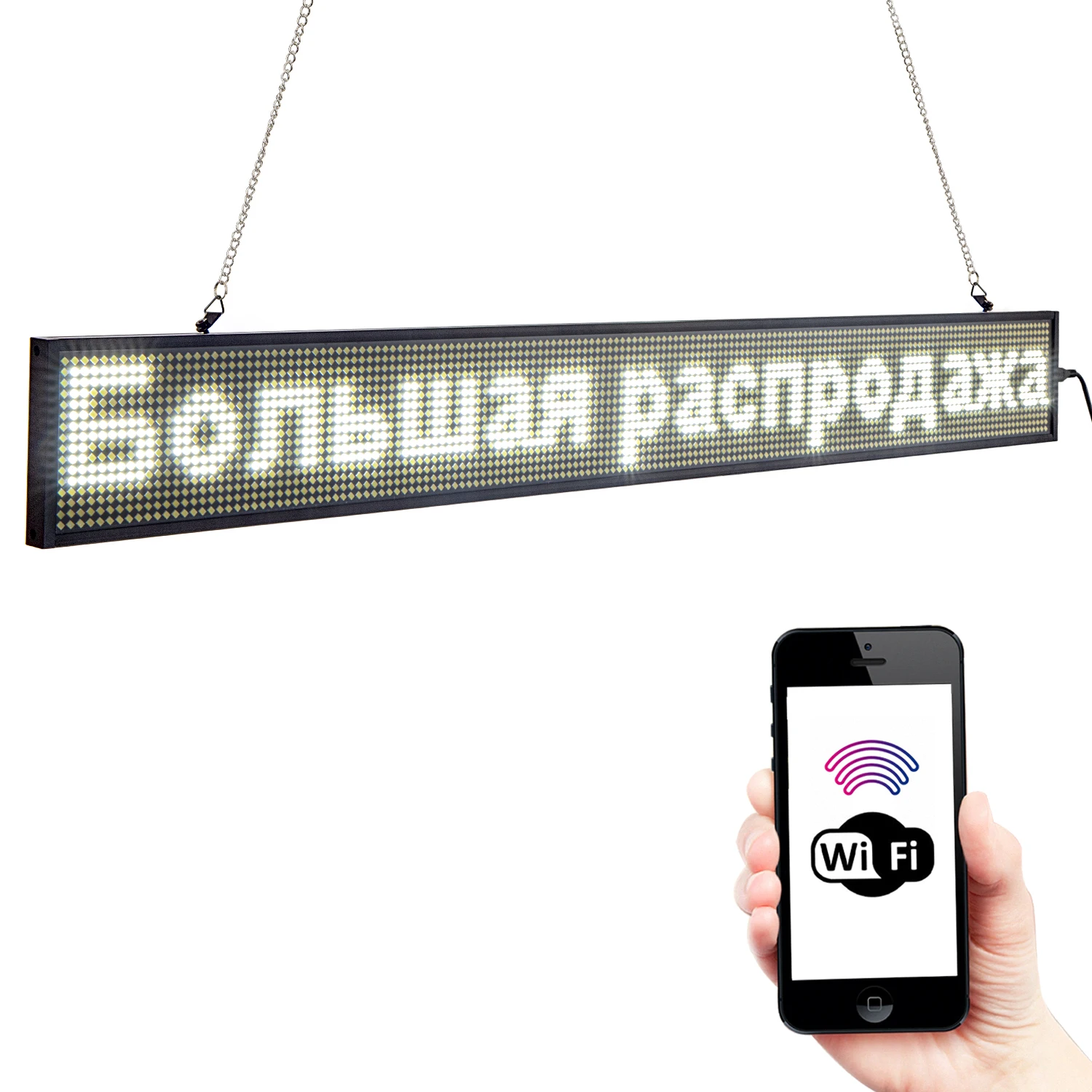 82CM  White P5 SMD Led Sign WiFi Programmable Scrolling Message / Time LED Display Board with Metal Chain Time Countdown Display