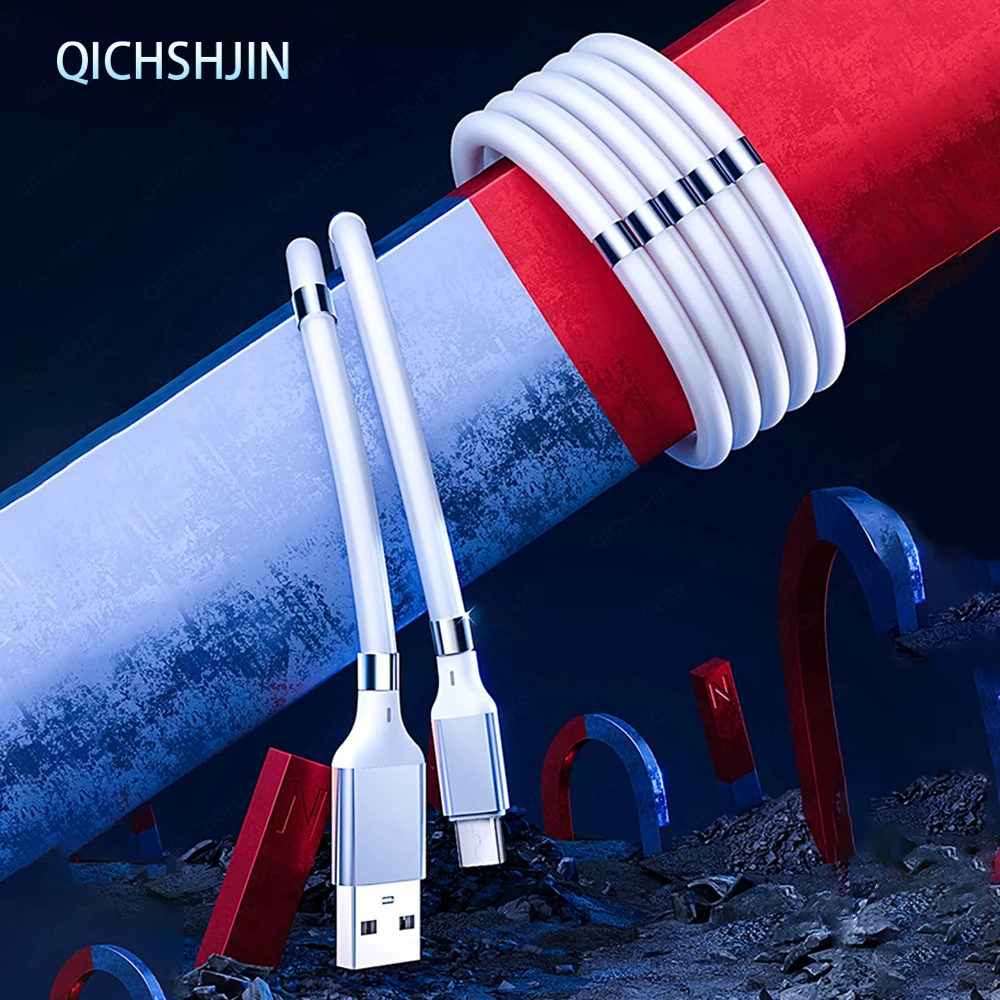 

QICHSHJIN Magic Rope Magnetic Cable Type C USB Cable 3A Fast Charging Data Sync Cord For IOS Samsung S10 S20 Charging USBC Cable