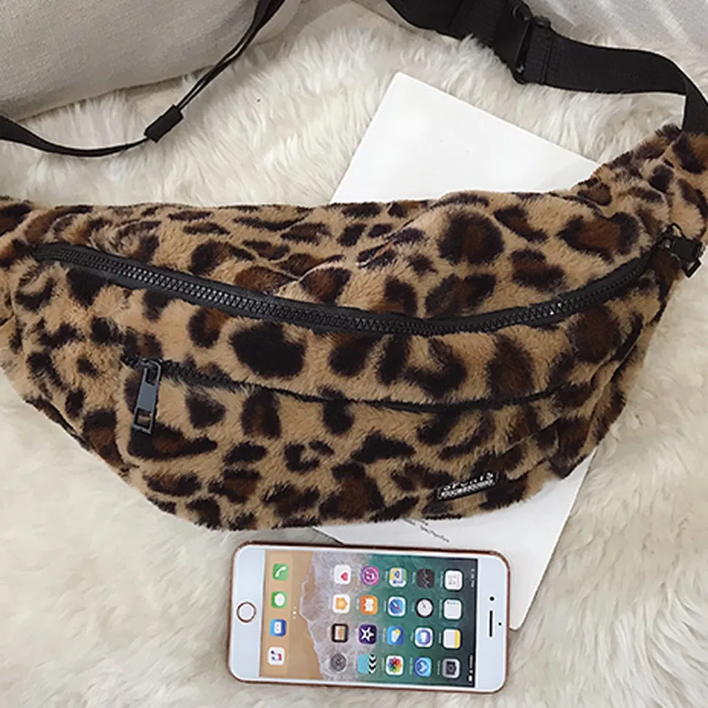 Леопардовые забавные пакеты для женщин 2018 сумки с искусственным мехом на талии