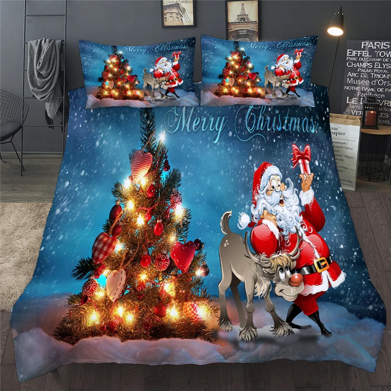 

Christmas Bedding Set Santa Claus Elk Printed Single Double Twin Full Queen King Bed Linens Children Adult Duvet Quilt Cover Set
