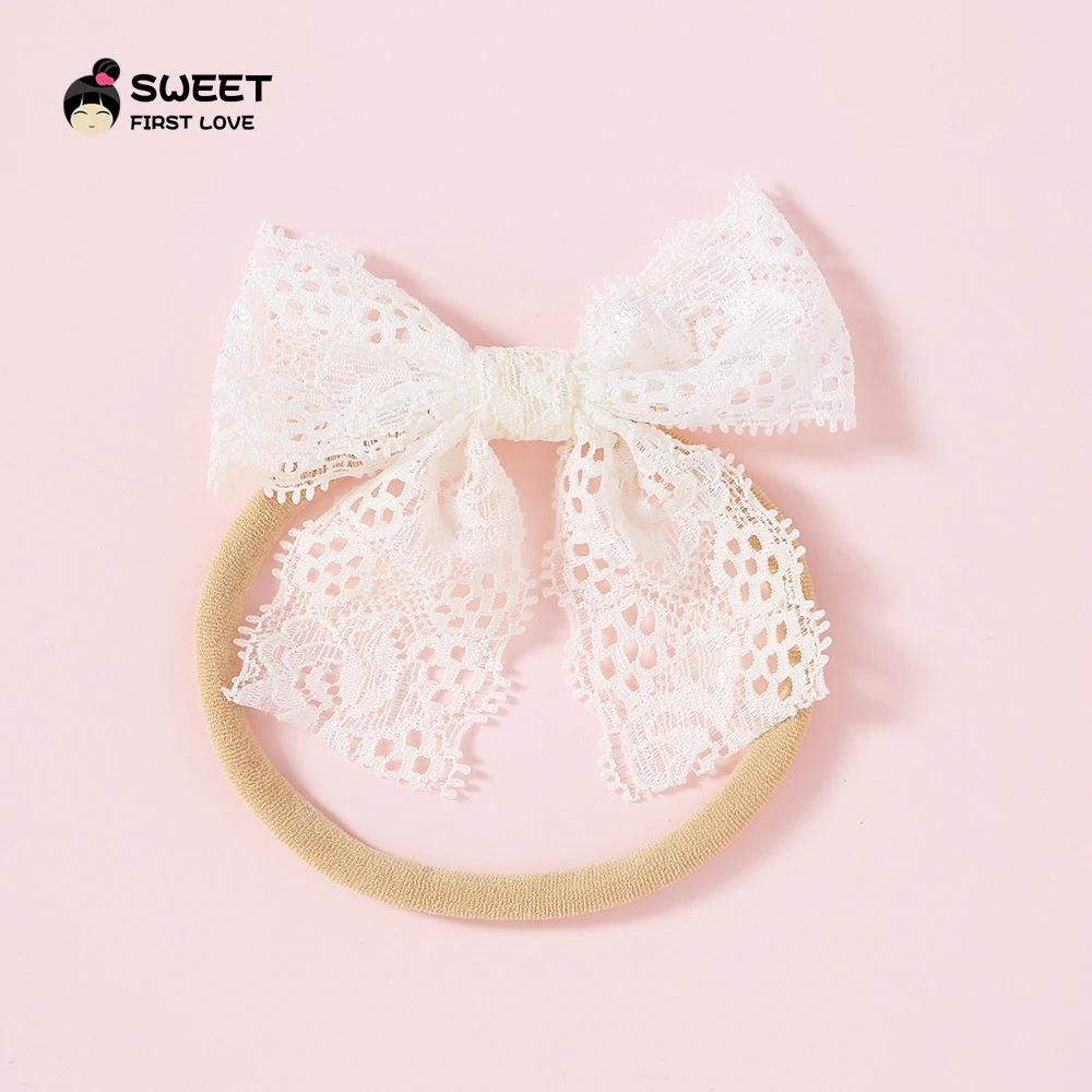 Нейлоновые повязки на голову или заколки для волос с кружевным бантом в