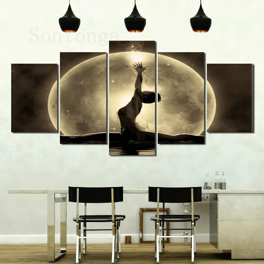 

Character Moon Silhouette Canvas Painting Wall Sticker Art Poster Light Luxury Decorative Painting Simple Style Modern Life