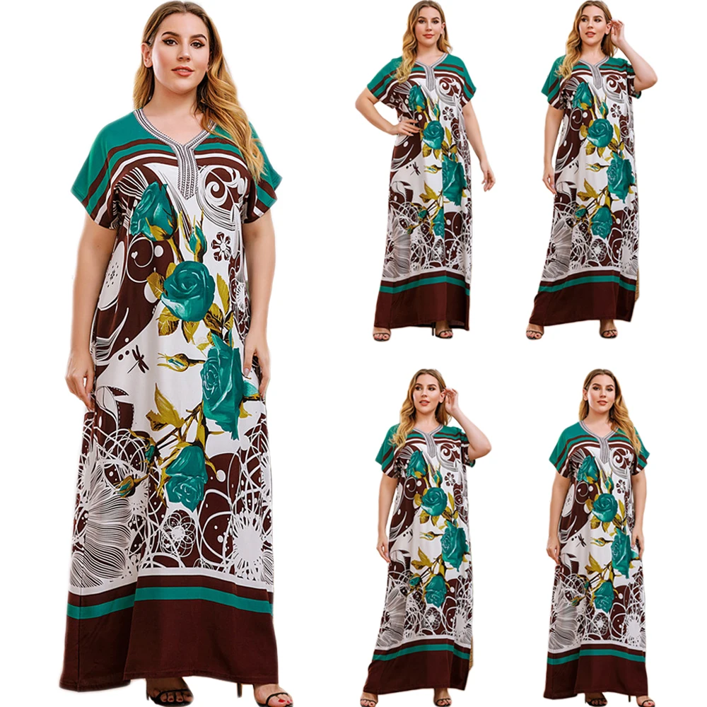 

Размера плюс с принтом длинное платье Кафтан Дубай абаи мусульманских женщин длинные темно-синий кружево платье в винтажном стиле; Повседн...