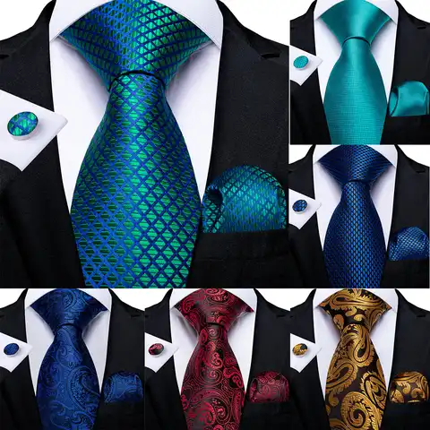 DiBanGu дизайнерский мужской галстук золотой синий Пейсли Свадебный галстук для мужчин галстук кольцо Hanky запонки шелковый галстук набор дело...