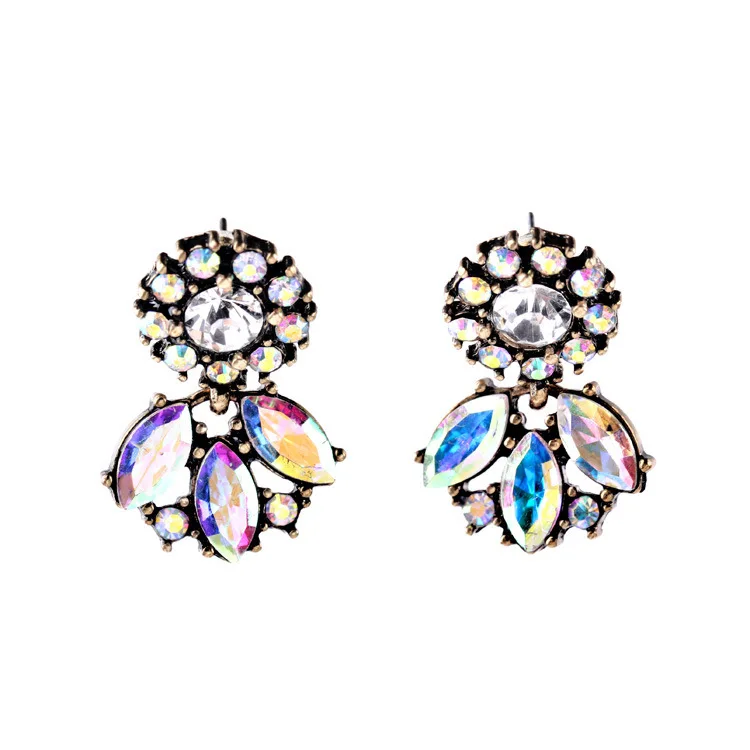 

YaYi Jewelry Fashion Bohemia Multi Glass Crystal Rhinestone Dangle Women Hook Eardrop Wear Ear Band Small Flower Earrings