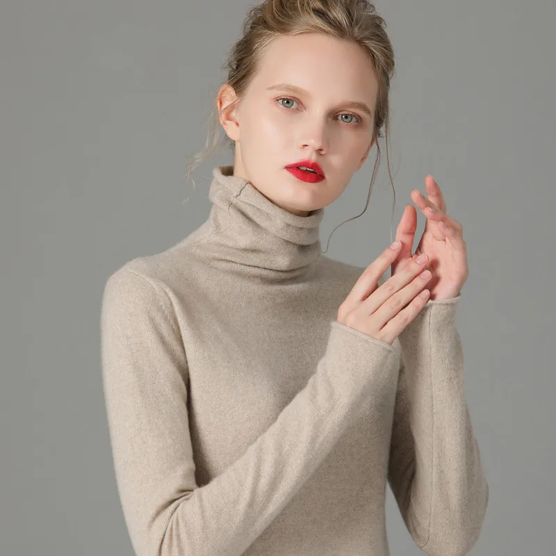 Женский трикотажный свитер-водолазка повседневный Облегающий мягкий пуловер с