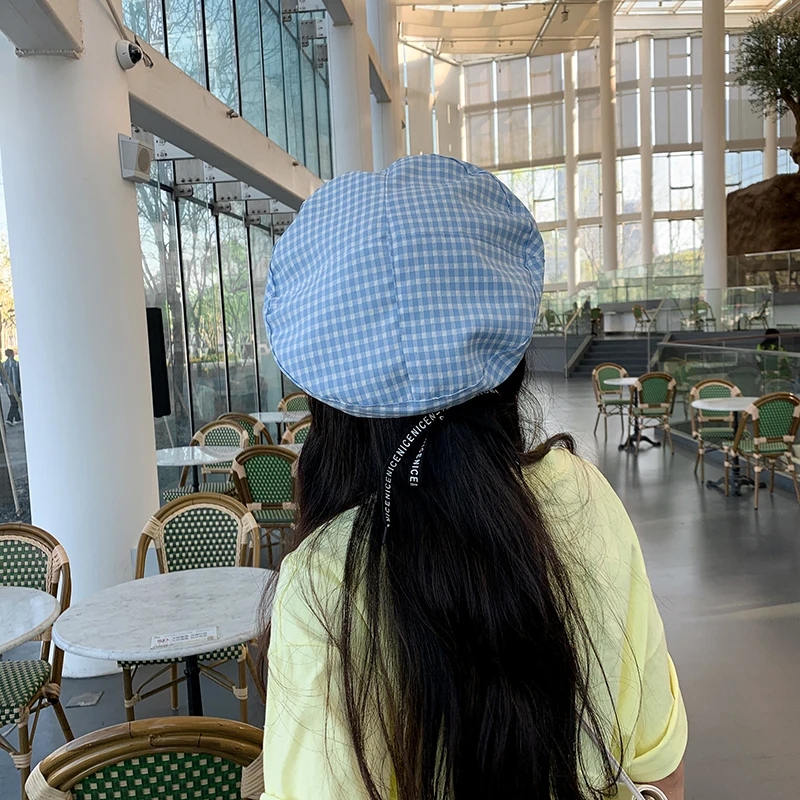 Берет Foux Летняя женская Тонкая Клетчатая Регулируемая Веревка Бейкер мальчик