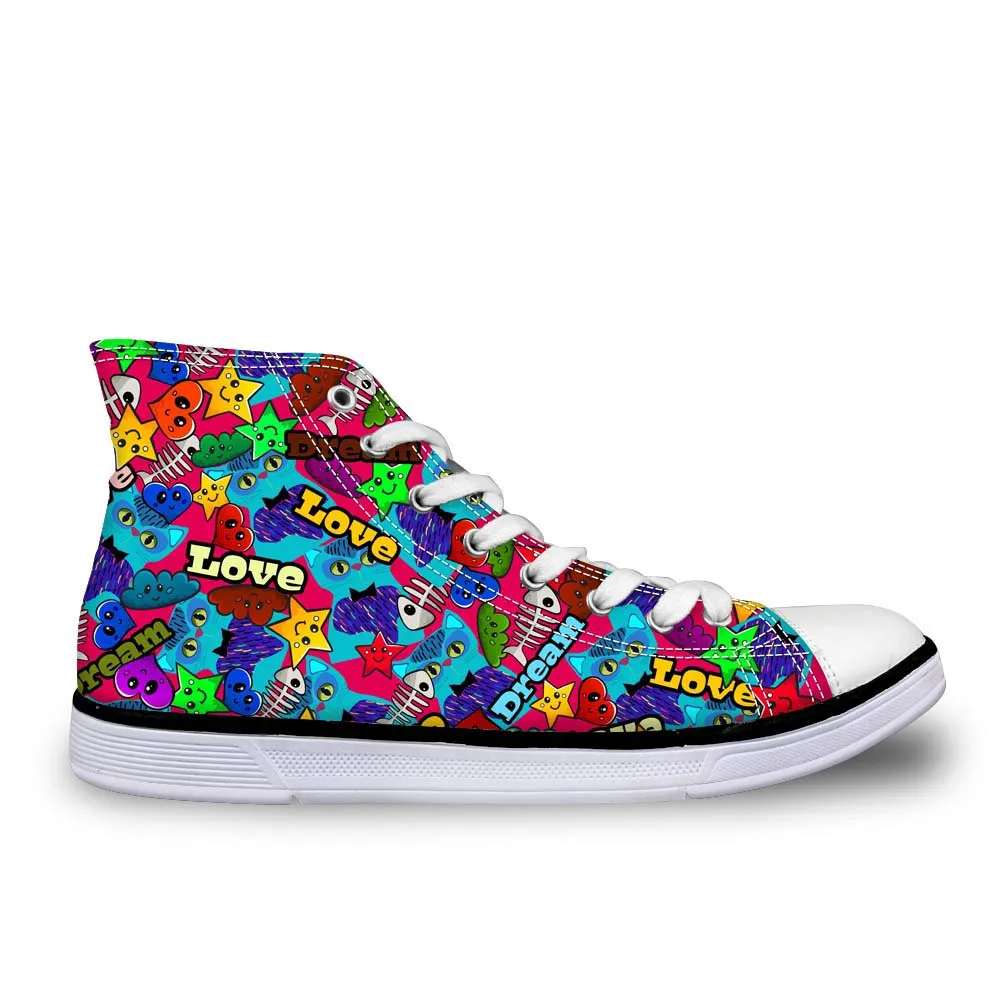 

HaoYun Fashion Women High-Top Canvas Shoes Ladies Vulcanized Shoes Cartoon Female Comfortable Walking Flat Sneaker Shoes