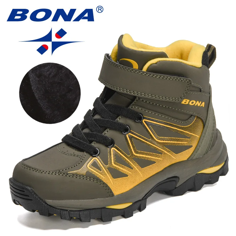 

Кроссовки BONA детские плюшевые, высокие повседневные Нескользящие, для мальчиков и девочек, обувь для походов и скалолазания, 2021