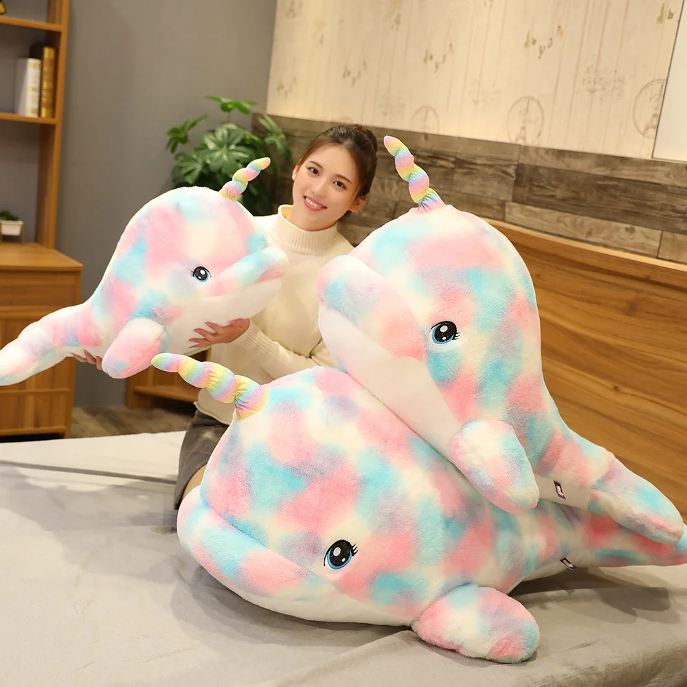 

Soft Hot Colorful Narwhal Plush Toy Stuffed Animal Doll Soft Rainbow Whale Fish Marine Animal Toys Children Kids Baby Girl Gift