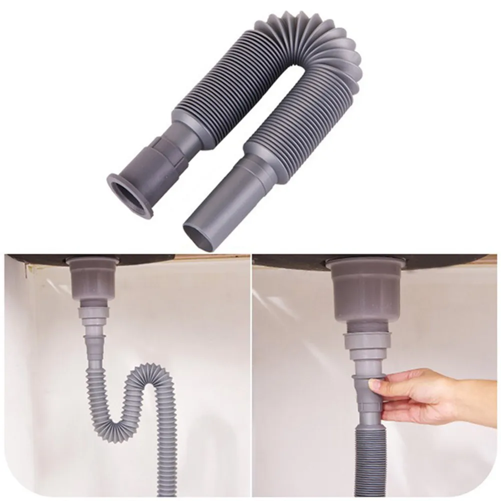 1PC 80cm New Kitchen Retractable Plastic Flexible Sink Basin Water Drain Pipe