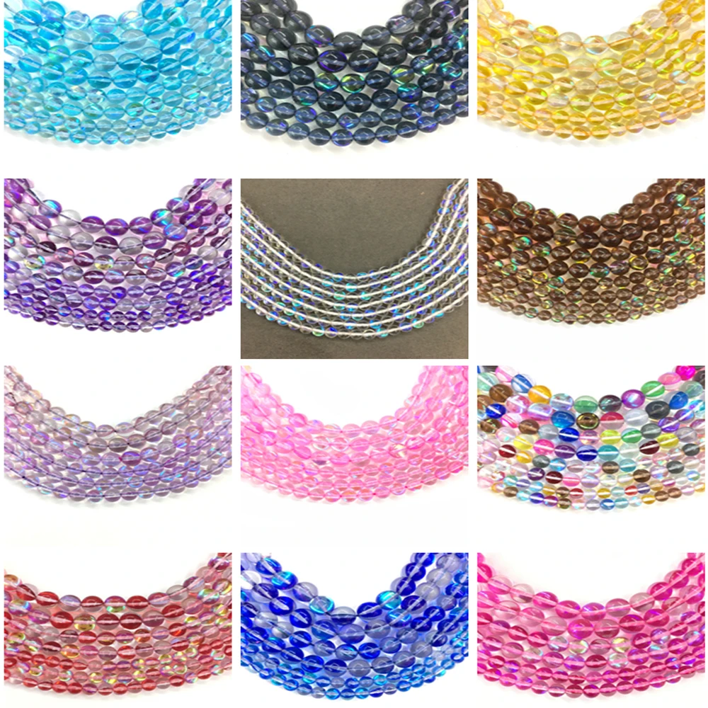 

Factory Price Natural Stone Smooth AB Quartz Crystals Loose Bead Jewelry Making DIY Necklace Bracelet 15" Strand 4 6 8 10mm Size
