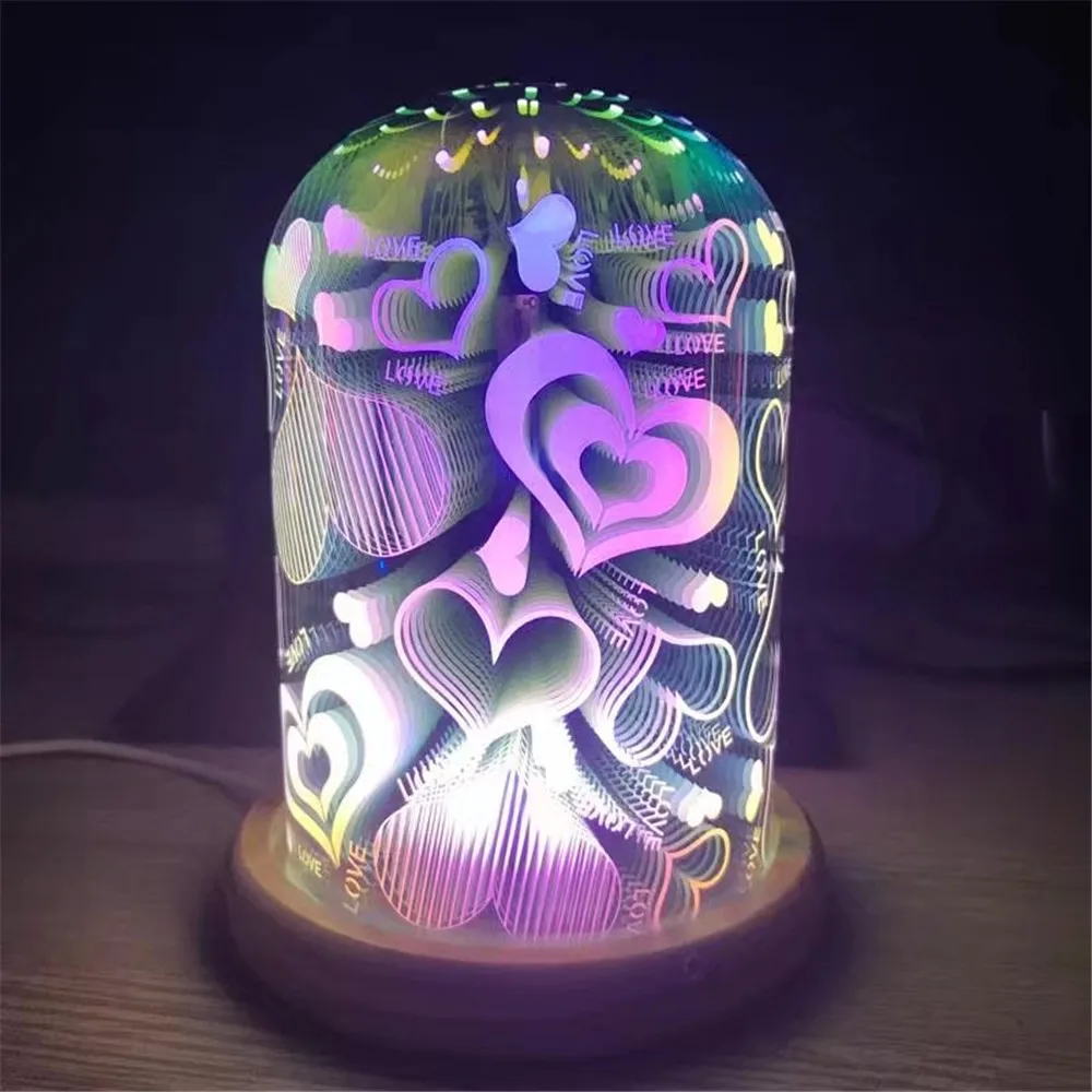 3D светящийся ночник цветной стеклянный абажур из цельного дерева LED-USB прикроватная атмосфера для дома спальни декоративная бутылка праздничные подарки - Испускаемый цвет: Love