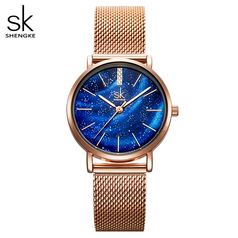 Blue Shengke женские часы Звездный зеленый циферблат Reloj Mujer женские наручные часы ультра-тонкий ремешок из нержавеющей стали Кварцевые Montre Femme подарок - Цвет: Blue