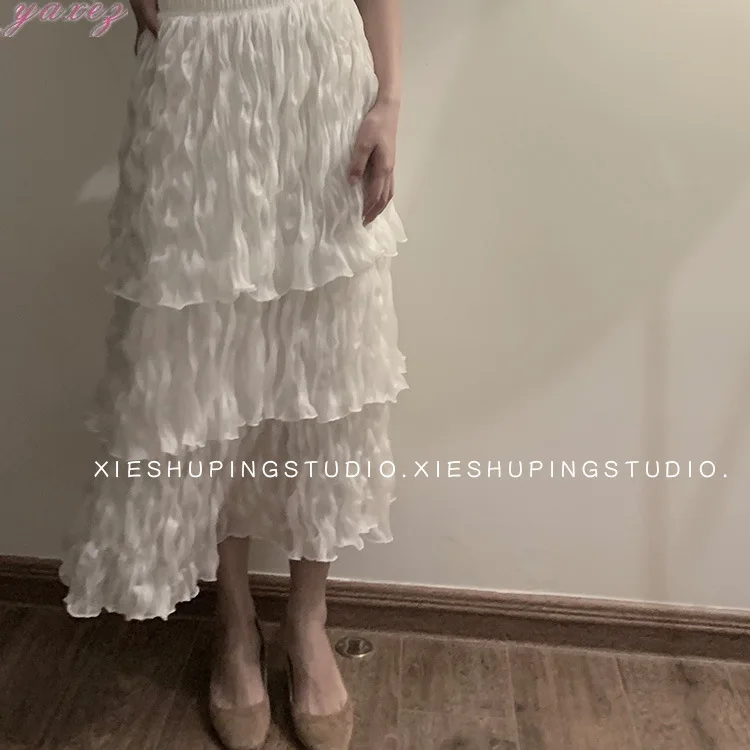 

Летняя плиссированная юбка, Женская трехслойная многослойная длинная юбка, Женская юбка с высокой талией, Тюлевая юбка, одежда