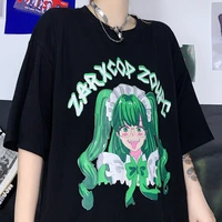 plus size goth clothes harajuku tops anime print short sleeve cotton black y2k vintage korean styles dropshipping women t shirts