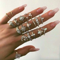 19pcsset trendy geometric moon knuckle finger rings set for women 2021 bohemian crystal stone female ring wedding jewelry