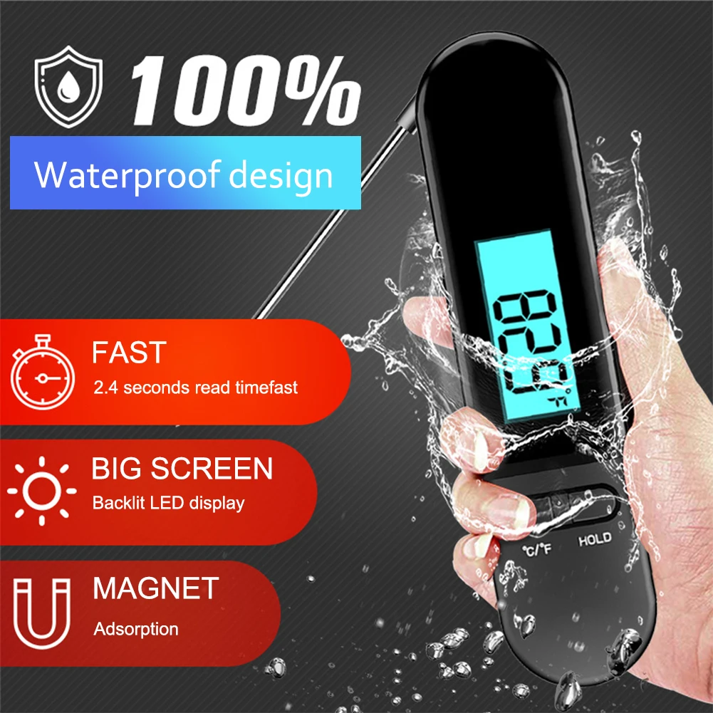 

IP67 Waterproof With Backlight Roast Meat Instant Read Cooking Magnetic Food Thermometer Grilling Digital Display BBQ Universal