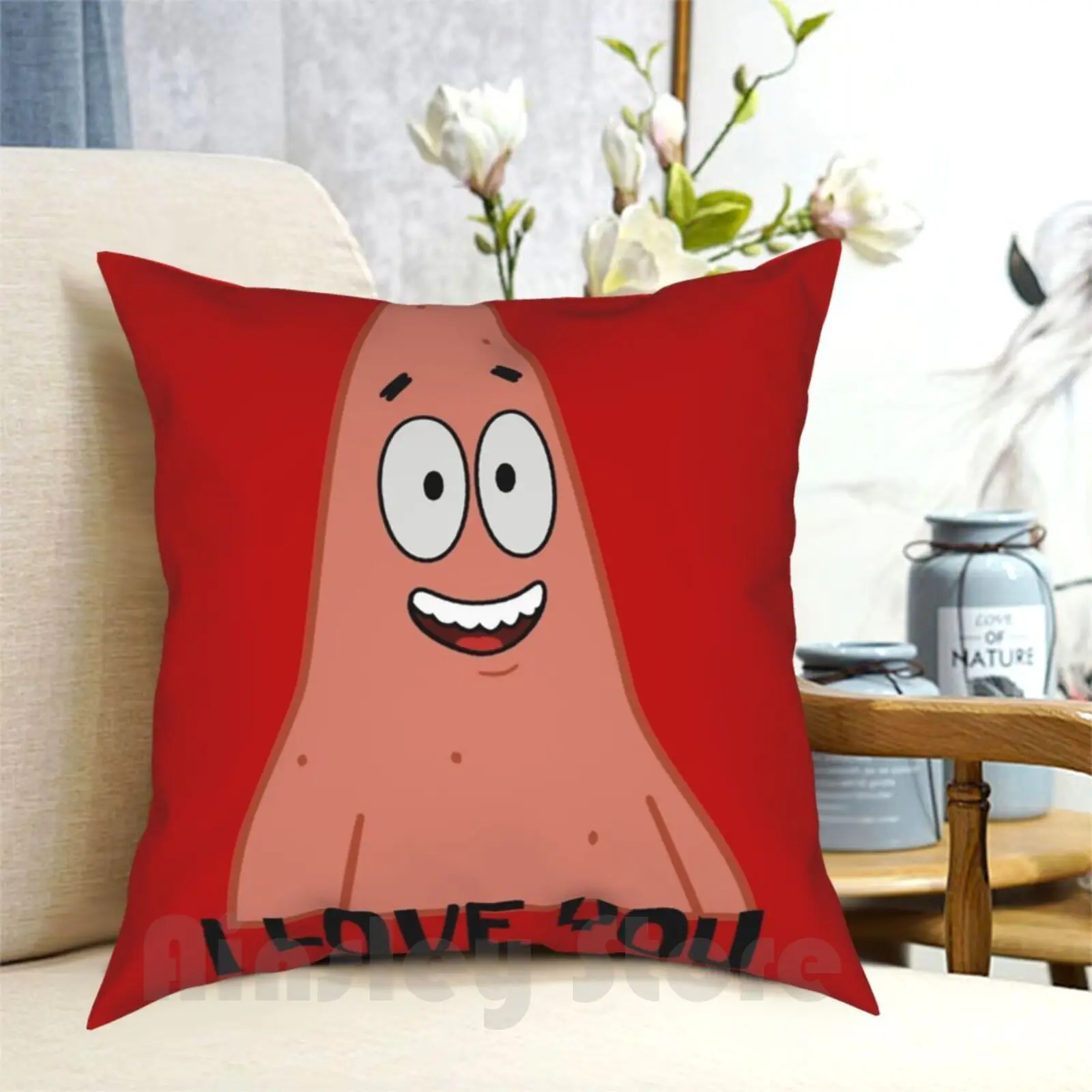 

Loves You Pillow Case Printed Home Soft Throw Pillow Star Squidward Mr Krabs Plankton Sandy Cartoons Animation Tv Shows