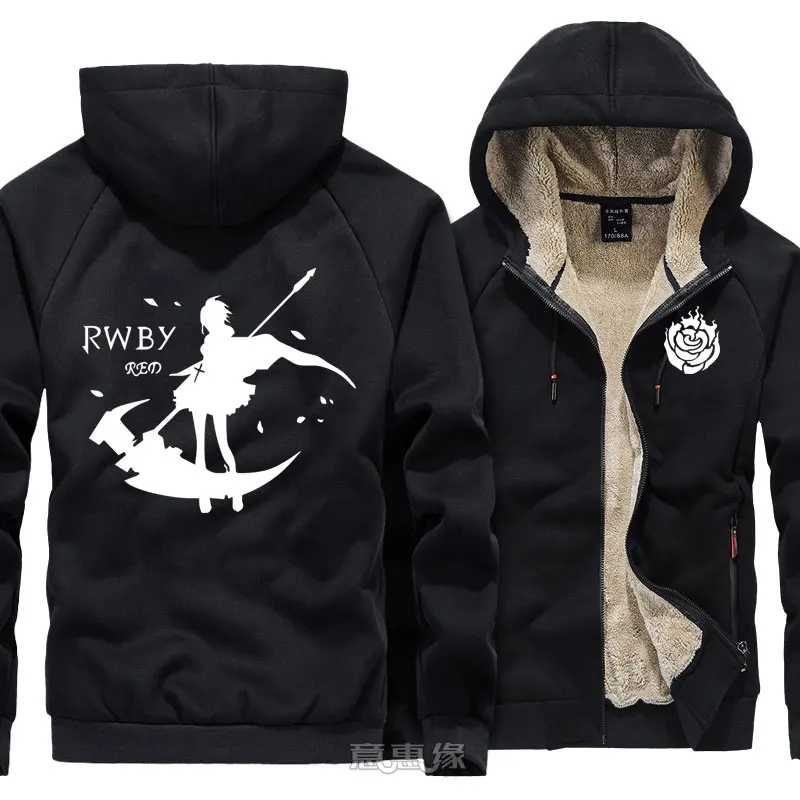 RWBY Толстовка Рубиновая роза Косплей для мужчин теплое пальто куртка зимняя Толстая на молнии толстовка с капюшоном