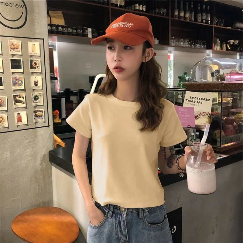 

Summer New Style Women's Short Solid Color Round Neck Short Sleeved T-shirt Top