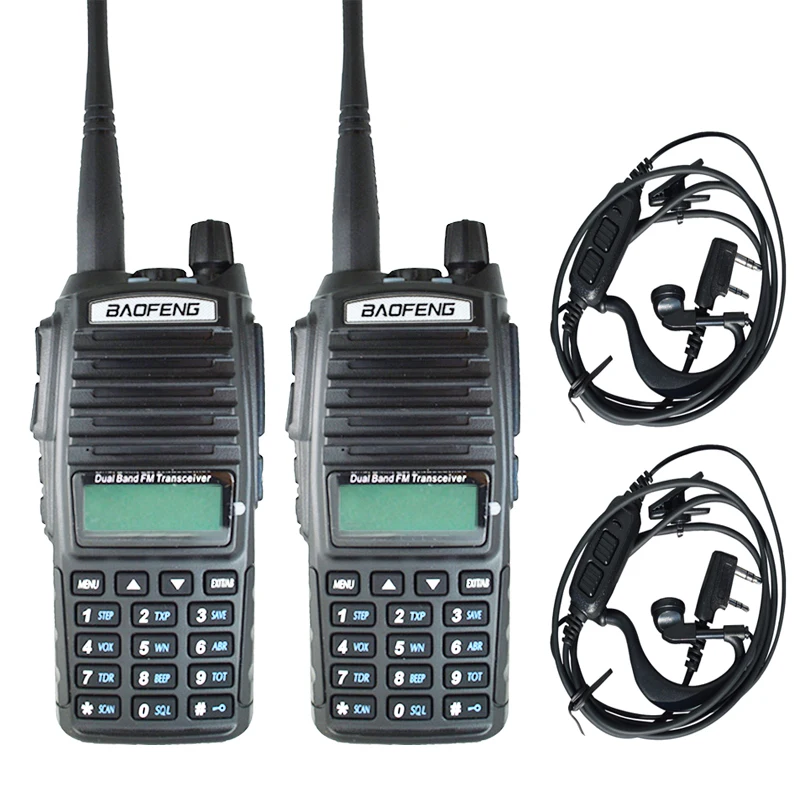 blackwithearphone 2 шт./компл. Baofeng UV-82 иди и болтай Walkie Talkie UV 82 Портативный двусторонней радиосвязи Dual PTT Любительское радио, Си-Би радиосвязь радиостанции УКВ UV82 охотничий оптический трансивер - Цвет: blackwithearphone