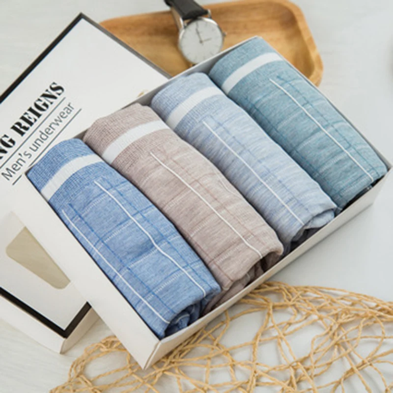 4 шт./лот мужское нижнее белье дышащие хлопковые боксеры в клетку удобные