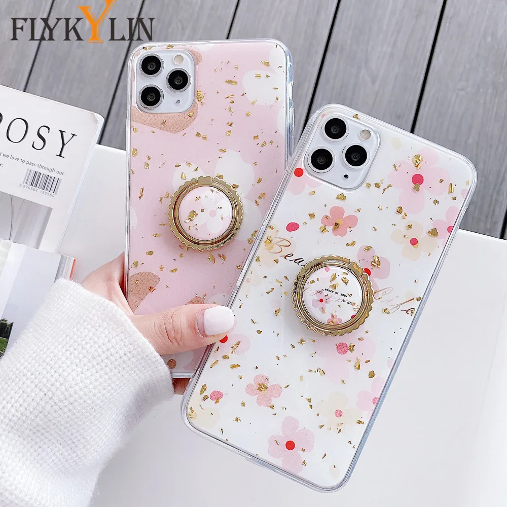 Чехол FLYKYLIN из золотой фольги с блестками для телефона iPhone 11 Pro Max XR XS X 7 8 Plus SE 2 2020