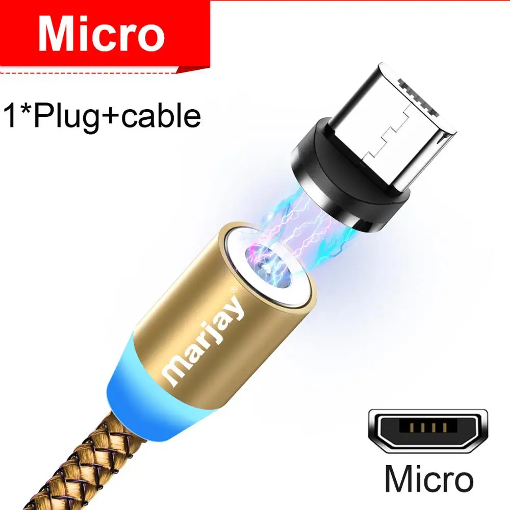 Gold For Micro Marjay, магнитная зарядка зарядное устройство, магнитный кабель Micro USB кабель для iPhone, samsung, Android, быстрая зарядка, магнит, usb type-C кабель, шнур для мобильного телефона, провод - Цвет: Gold For Micro