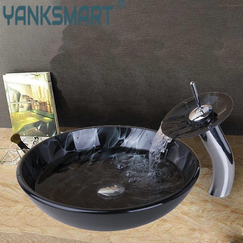 Набор для умывальника в ванной комнате со стеклом смеситель водопада набор