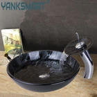 Набор для умывальника со стеклянным смесителем-водопадом, набор для умывальника, ручная роспись, черный смеситель для раковины