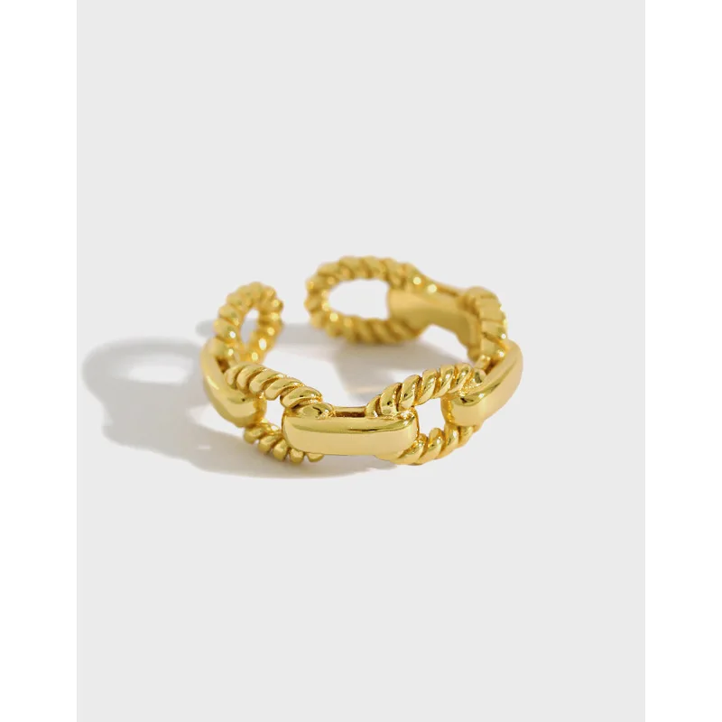 

RAINBOW HOOP 2021 Minimalist Fashion Women Jewellery 925 Sterling Silver Knot Cable Adjustable Rings Gold Plated