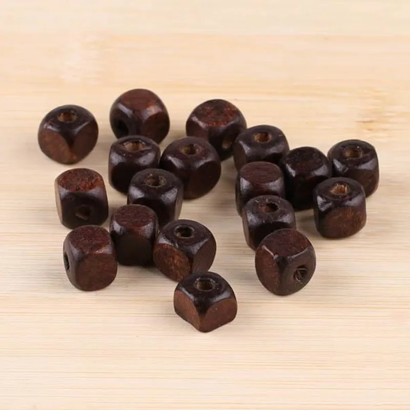 Кубические бусины браслет сделай сам деревянные Квадратные темно коричневые из