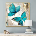 Картина маслом с изображением двух синих бабочек, диких животных, холст, плакаты и принты, настенные картины для гостиной