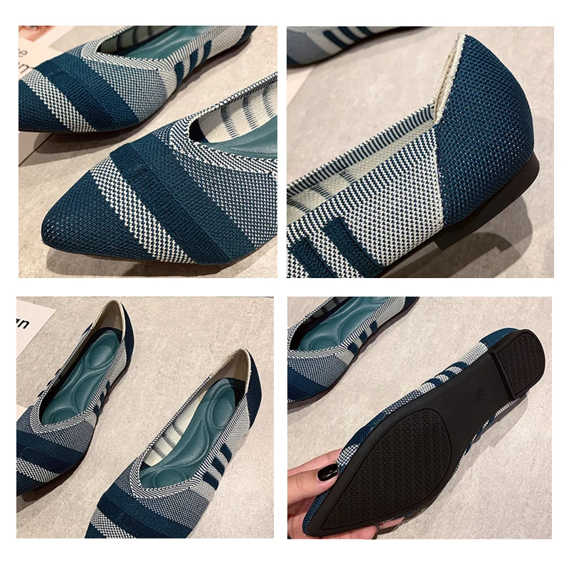 New Color Casual Women Soft Shoes Breathable Knit Pointed Shoes Women's Flat Shoes Ballet Single Shoes Comfortable Pregnant Shoe