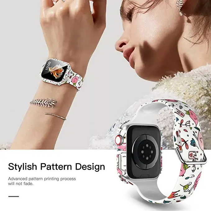

Ремешок и чехол для часов Apple Watch Band 44 мм 40 мм 42 мм 38 мм, силиконовый чехол с принтом для IWatch Series 6 SE 5 4 3 2, пленка