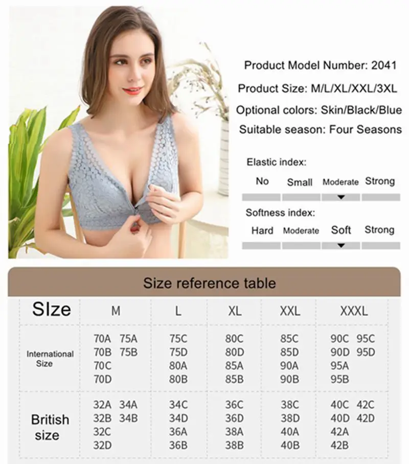 

Jzygesb Front buckle no steel ring bra gathered lace sexy beauty back sports underwear women's large size anti-droop bra