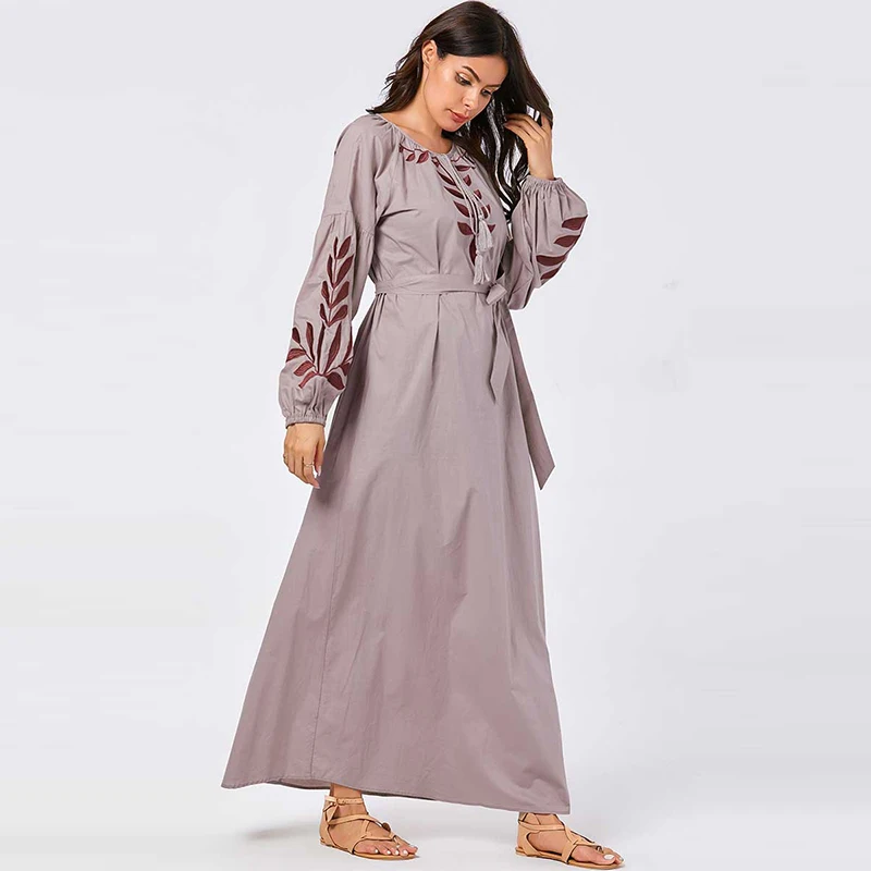 Мусульманская Мода размера плюс для женщин Дубай с вышивкой и буфами на рукавах