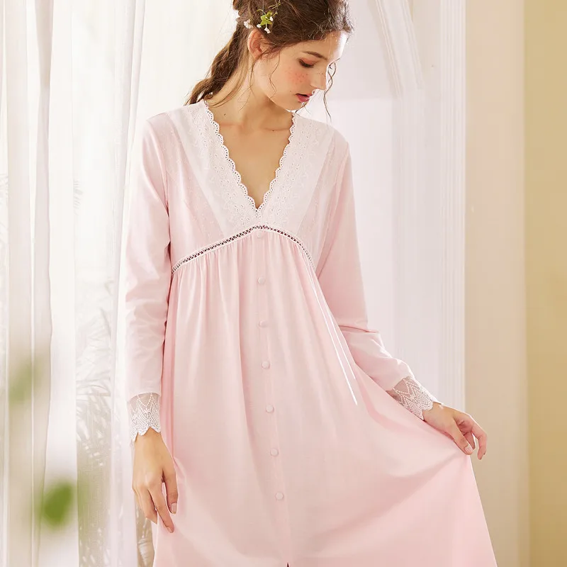 2019 новые сексуальные кружевные Хлопковые женские ночные рубашки с v-образным