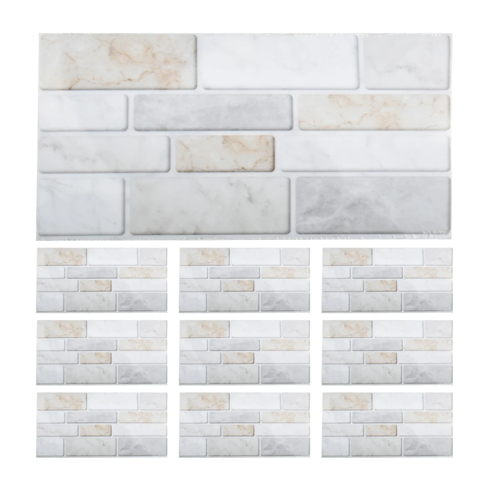 

20*10cm 9pcs Wall Stickers Simulation 3D Marble Tile Stickers Home Hotel Kitchen